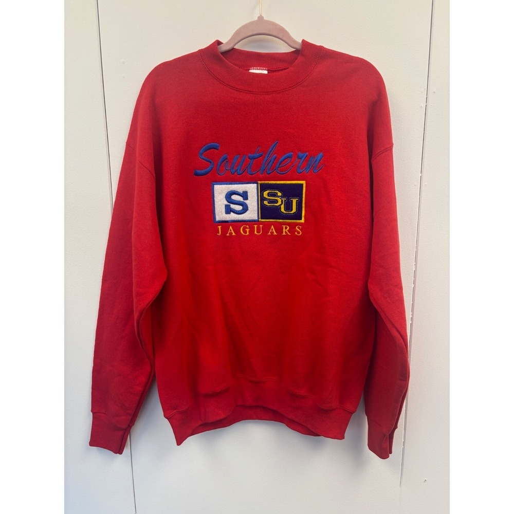Vintage 90's Southern University Jaguars HBCU Embroidered Red Crewneck Large
